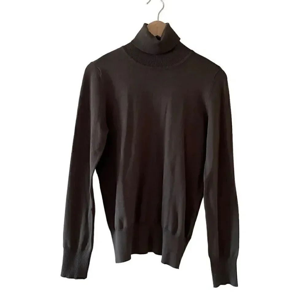 Active USA Olive Long Sleeves Knit Soft Unisex Turtleneck Sweater SZ L #1399